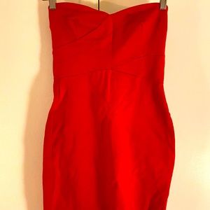 Strapless red mini dress